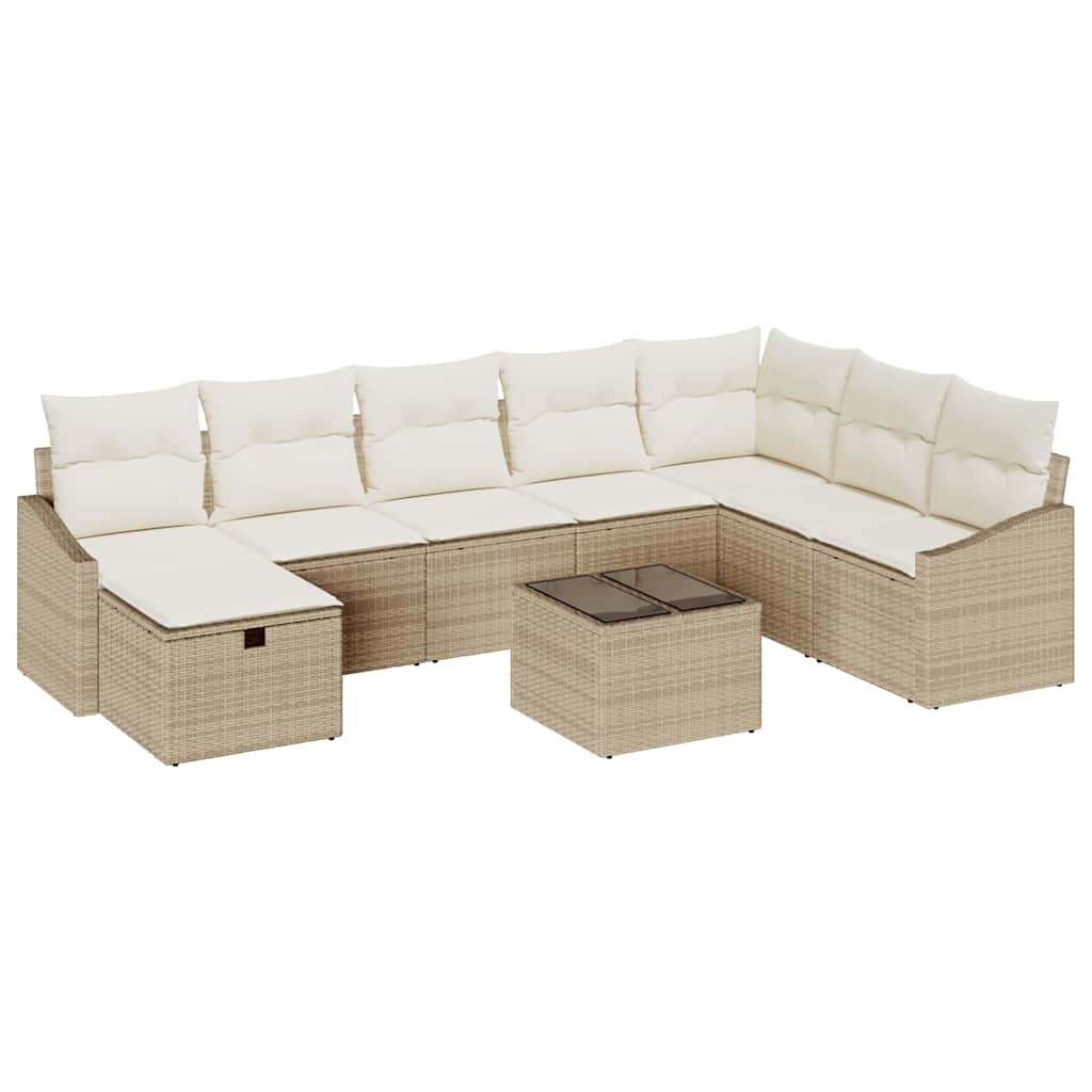 Conjunto de Sofá de Jardim 9 pcs Bege 55 x 62 x 69 cm