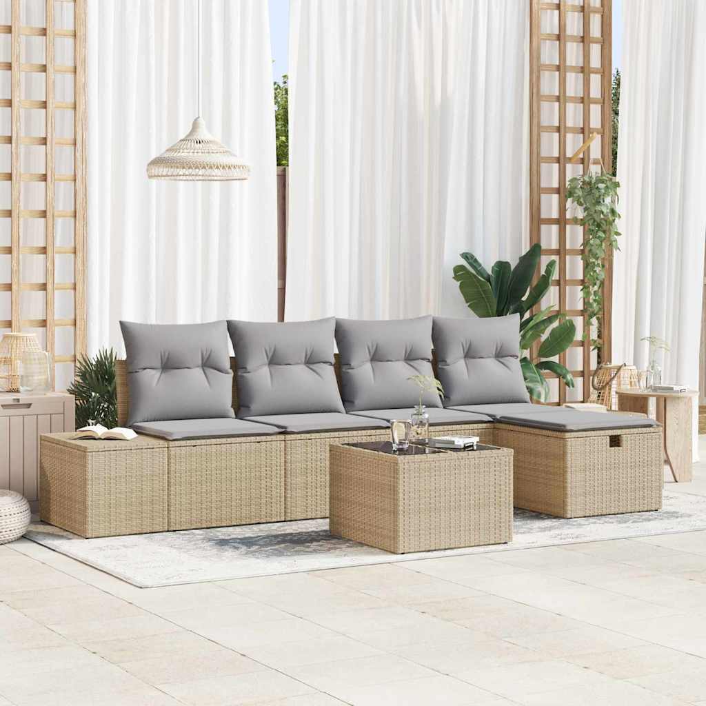 Conjunto de Sofá de Jardim 6 pcs Bege 55 x 62 x 69 cm