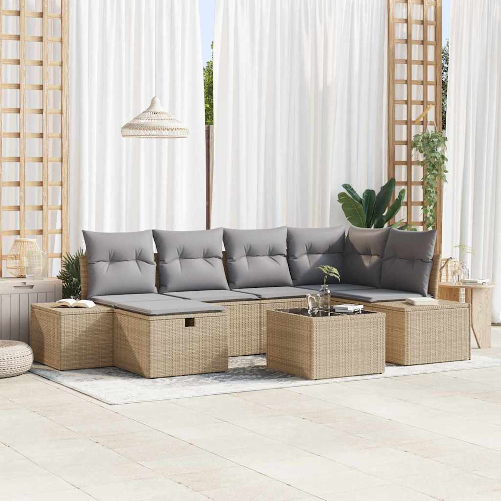 Conjunto de Sofá de Jardim 7 pcs Bege 55 x 62 x 69 cm