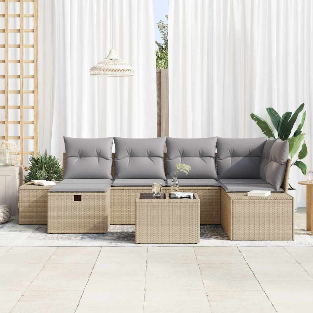 Conjunto de Sofá de Jardim 7 pcs Bege 55 x 62 x 69 cm