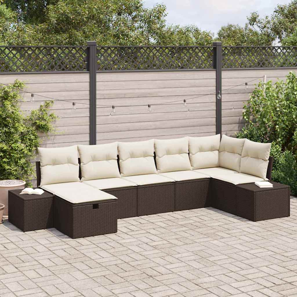 Conjunto de Sofá de Jardim 7 pcs Castanho 55 x 62 x 69 cm