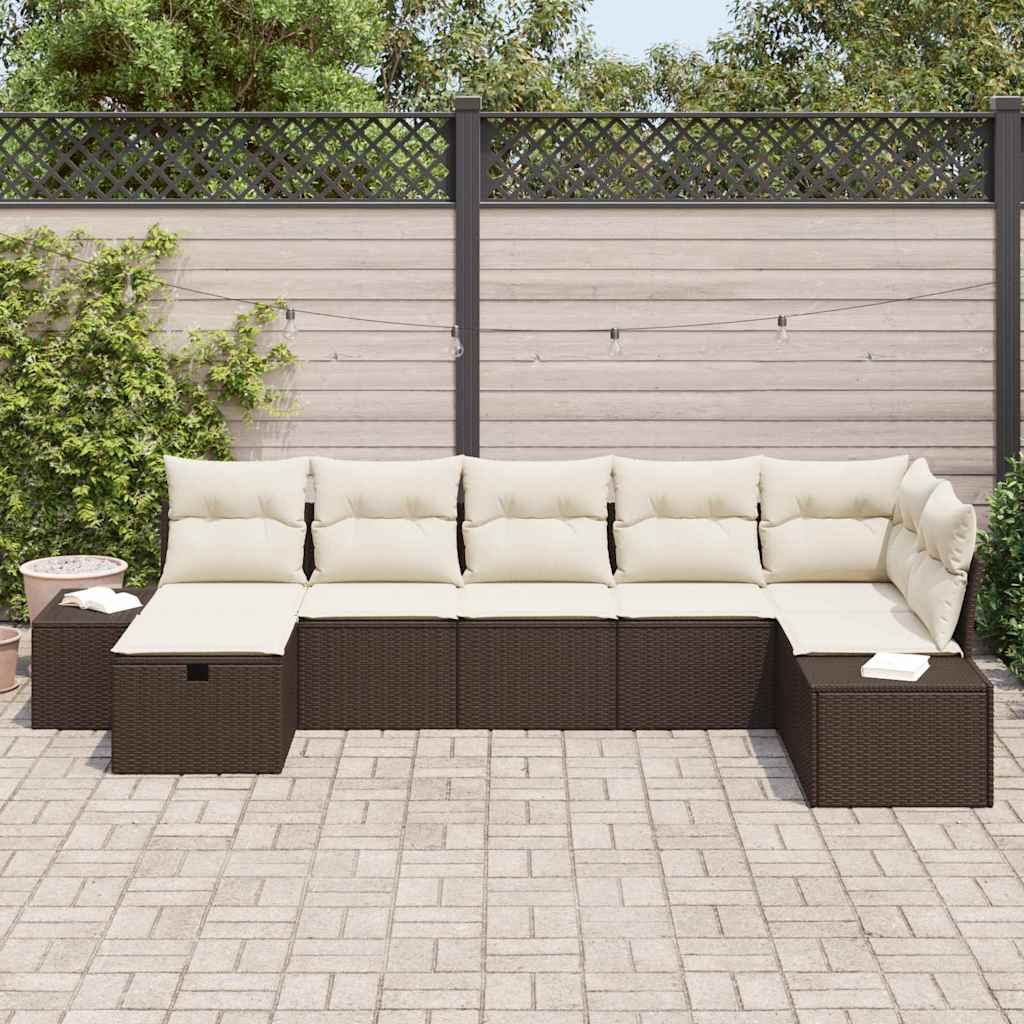 Conjunto de Sofá de Jardim 7 pcs Castanho 55 x 62 x 69 cm