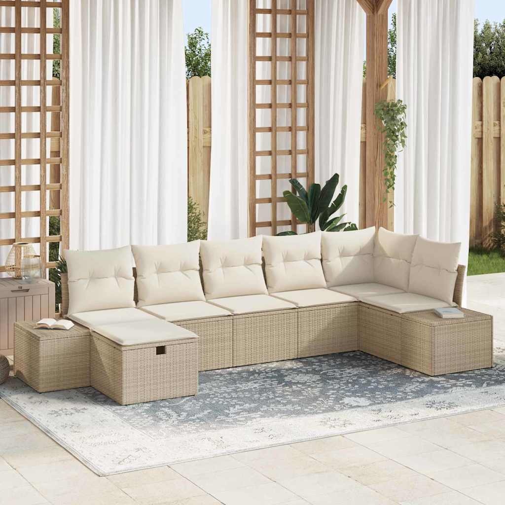 Conjunto de Sofá de Jardim 7 pcs Bege 55 x 62 x 69 cm
