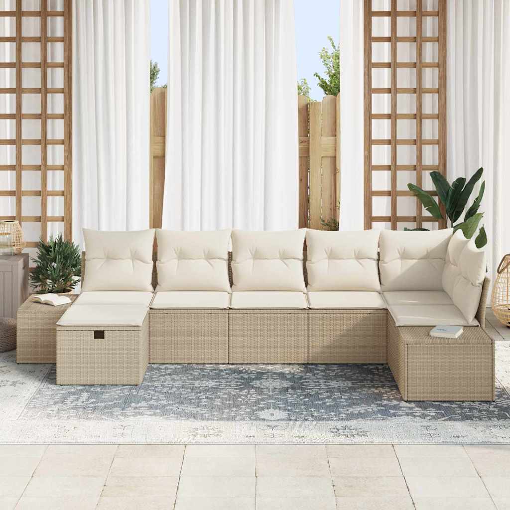 Conjunto de Sofá de Jardim 7 pcs Bege 55 x 62 x 69 cm