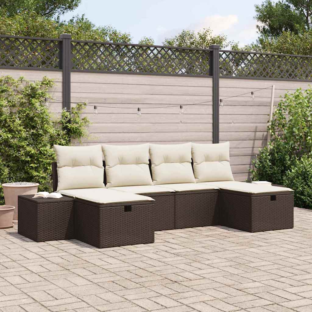 Conjunto de Sofá de Jardim 6 pcs Castanho Rattan Sintético