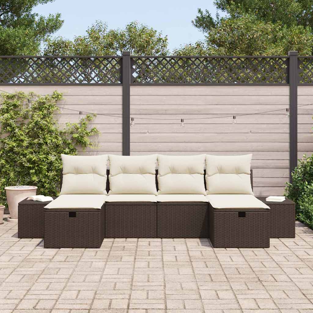 Conjunto de Sofá de Jardim 6 pcs Castanho Rattan Sintético