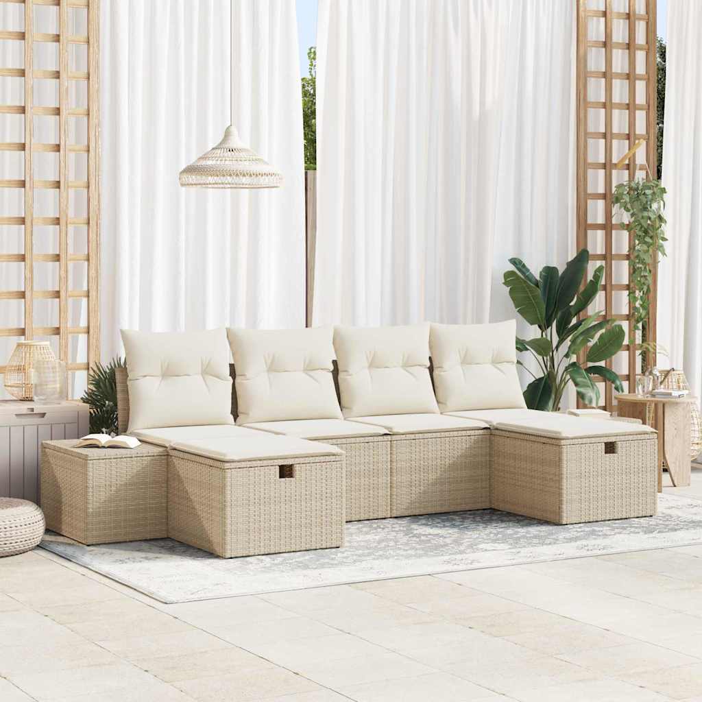 Conjunto de Sofá de Jardim 6 pcs Bege Rattan Sintético