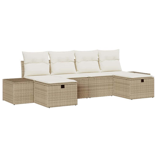 Conjunto de Sofá de Jardim 6 pcs Bege Rattan Sintético