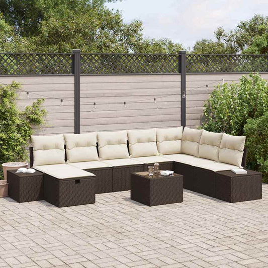 Conjunto de Sofá de Jardim 9 pcs Castanho Rattan Sintético