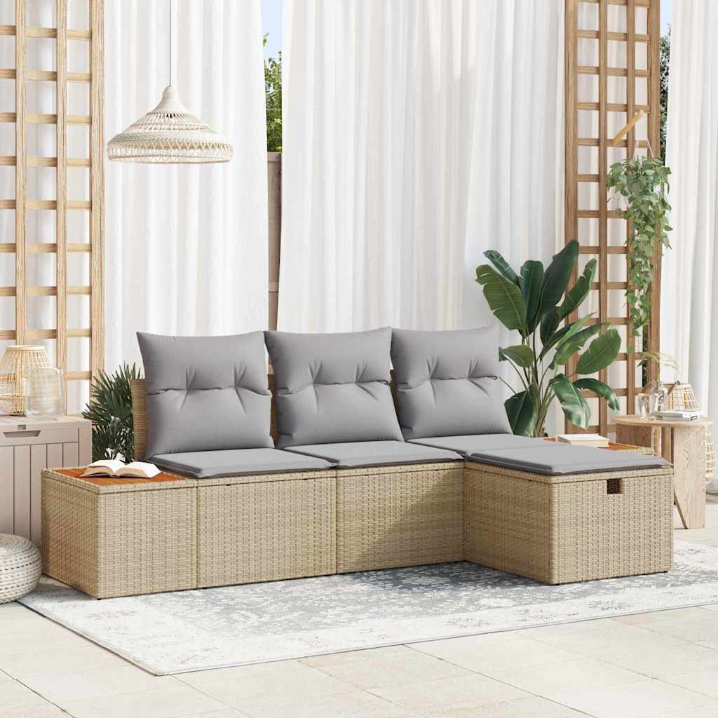 Conjunto de Sofá de Jardim 4 pcs Bege Rattan Sintético