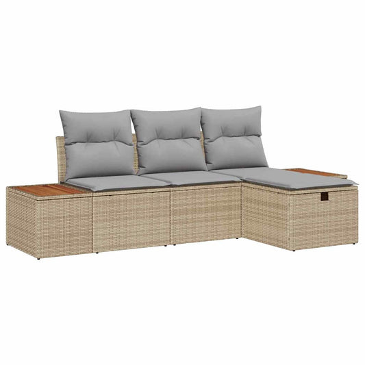 Conjunto de Sofá de Jardim 4 pcs Bege Rattan Sintético