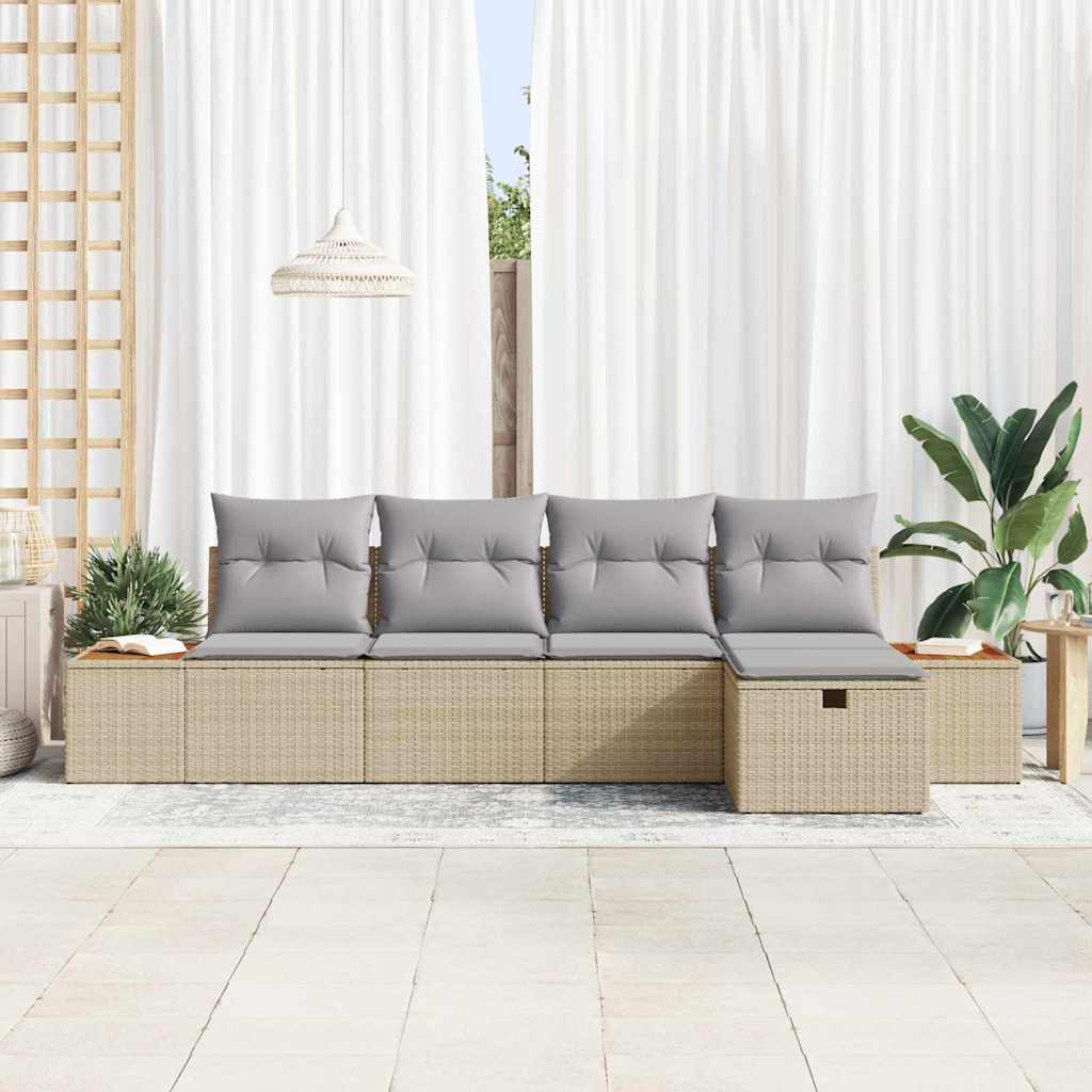 Conjunto de Sofá de Jardim 5 pcs Bege Rattan Sintético