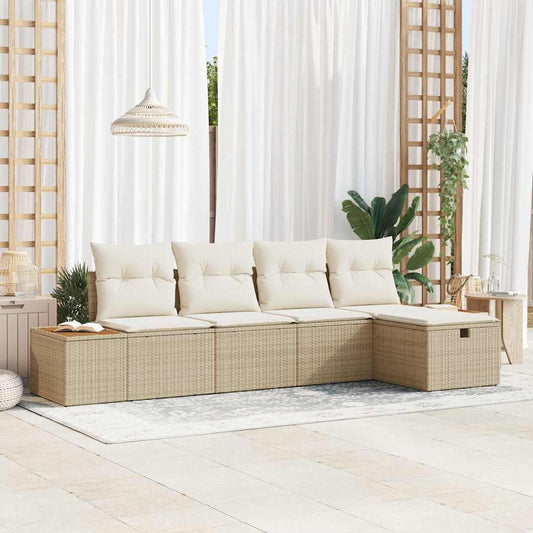 Conjunto de Sofá de Jardim 5 pcs Bege Rattan Sintético