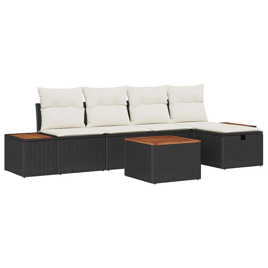 Conjunto de Sofá de Jardim 6 pcs Preto Rattan Sintético