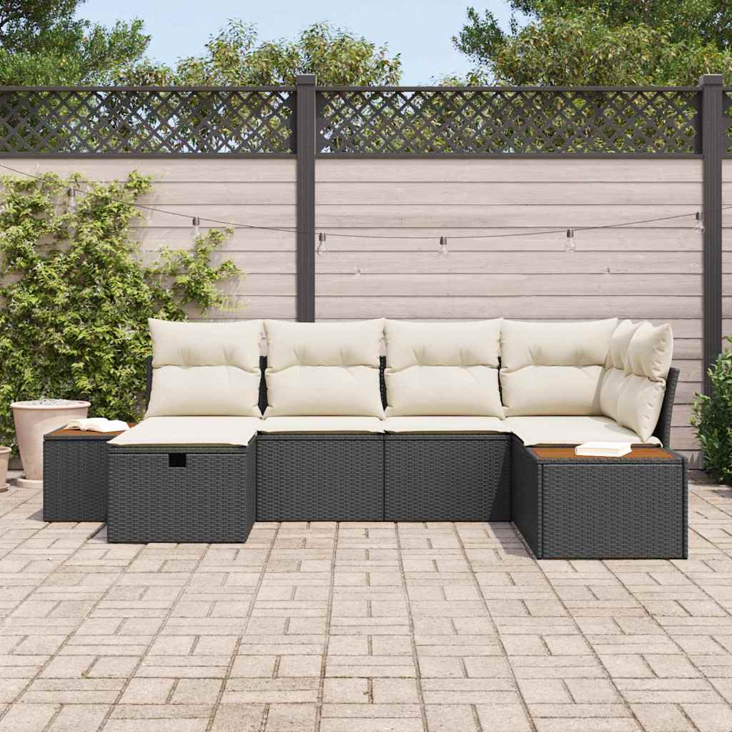 Conjunto de Sofá de Jardim 6 pcs Preto Rattan Sintético