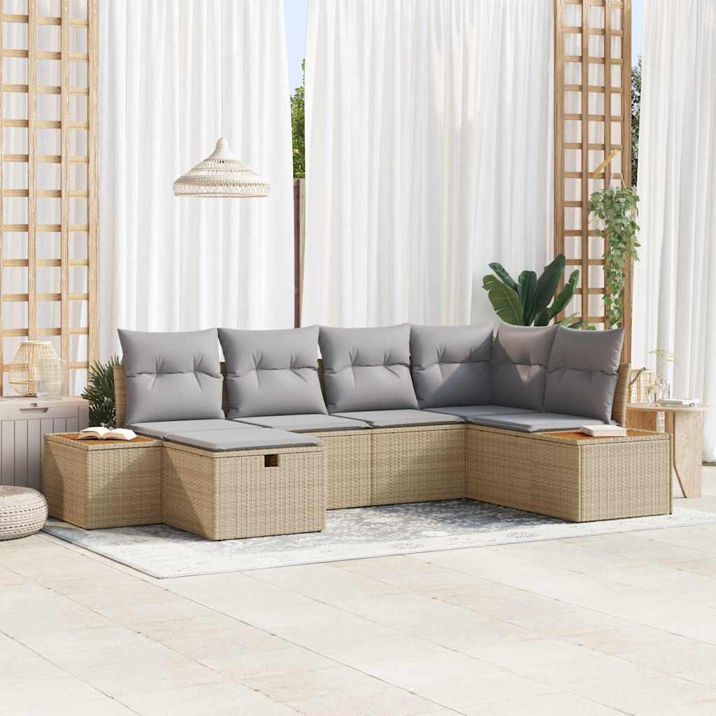 Conjunto de Sofá de Jardim 6 pcs Bege Rattan Sintético