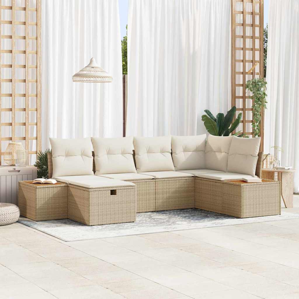 Conjunto de Sofá de Jardim 6 pcs Bege Rattan Sintético