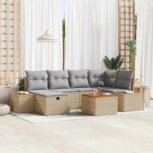 Conjunto de Sofá de Jardim 7 pcs Bege 55 x 62 x 69 cm