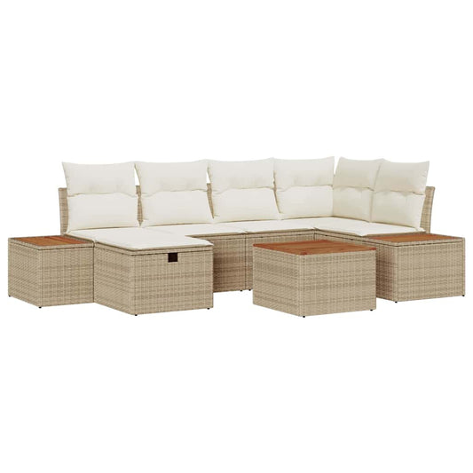 Conjunto de Sofá de Jardim 7 pcs Bege Rattan Sintético