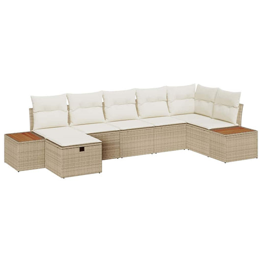 Conjunto de Sofá de Jardim 7 pcs Bege Rattan Sintético