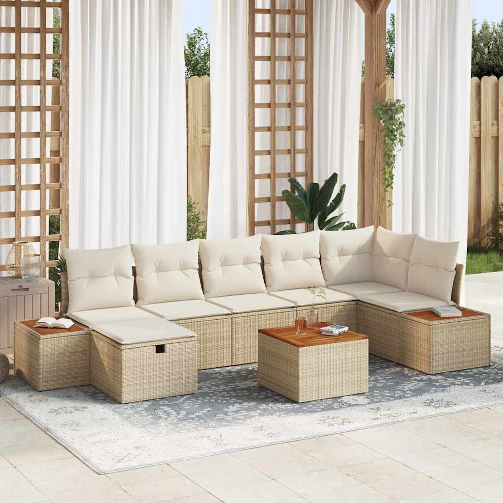 Conjunto de Sofá de Jardim 8 pcs Bege Rattan Sintético