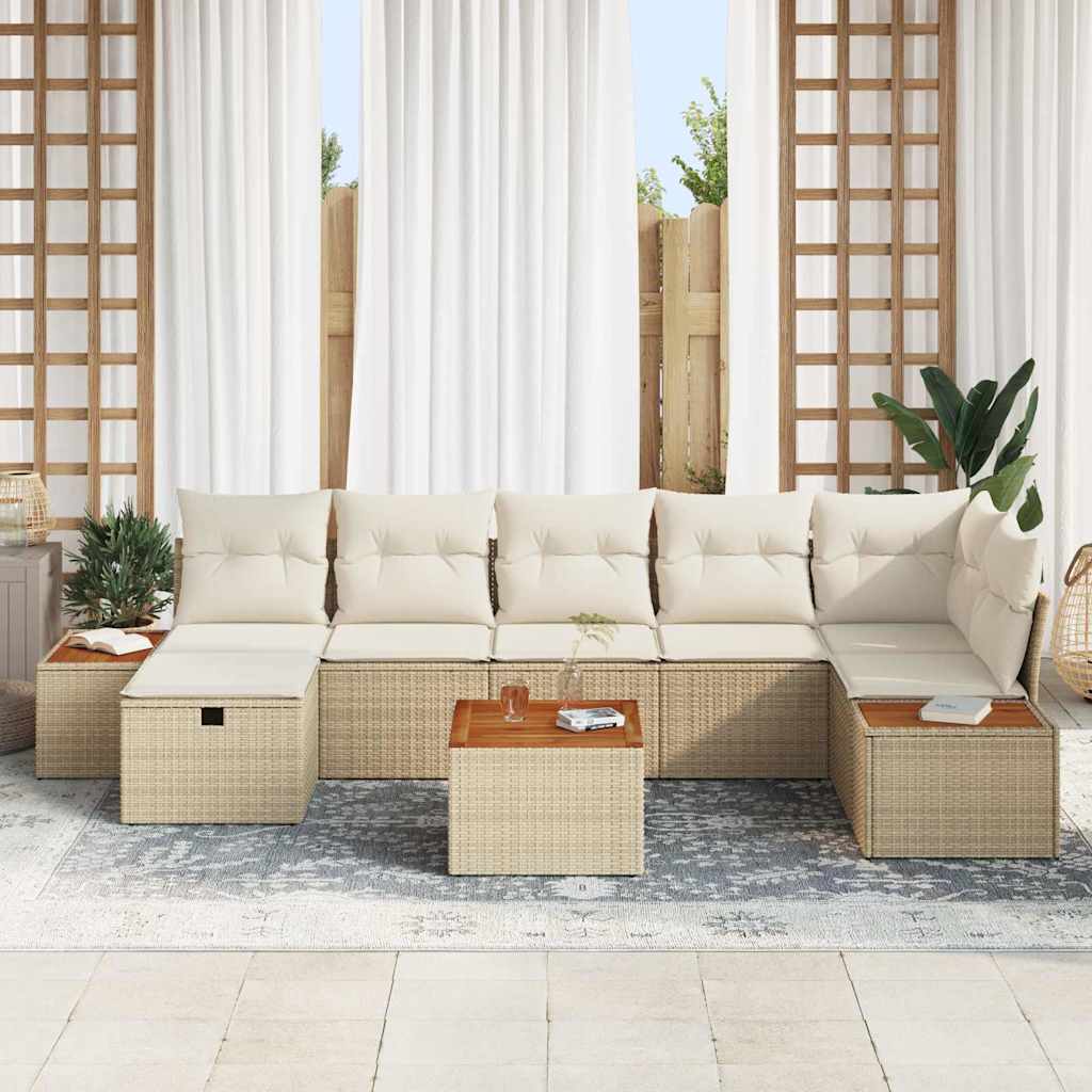 Conjunto de Sofá de Jardim 8 pcs Bege Rattan Sintético