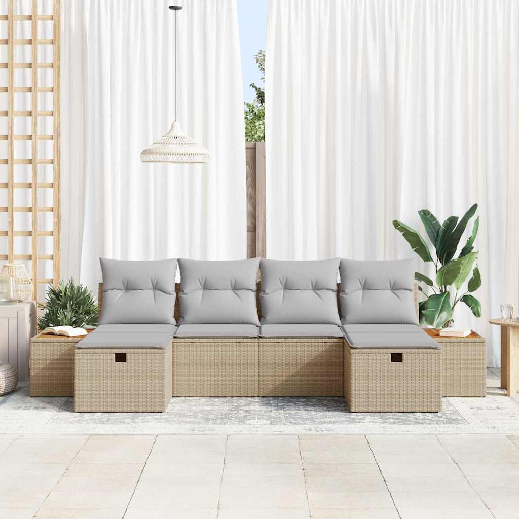 Conjunto de Sofá de Jardim 6 pcs Bege 55 x 62 x 69 cm
