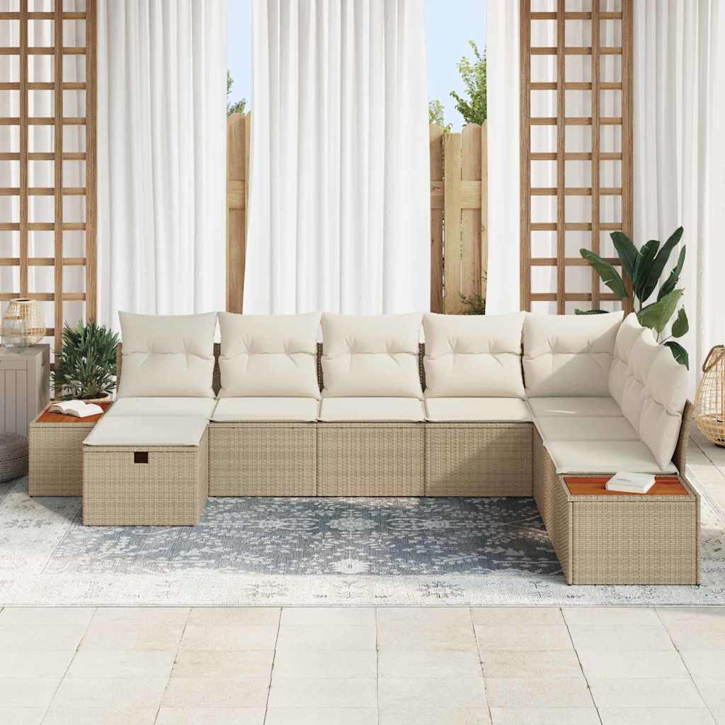 Conjunto de Sofá de Jardim 8 pcs Bege Rattan Sintético