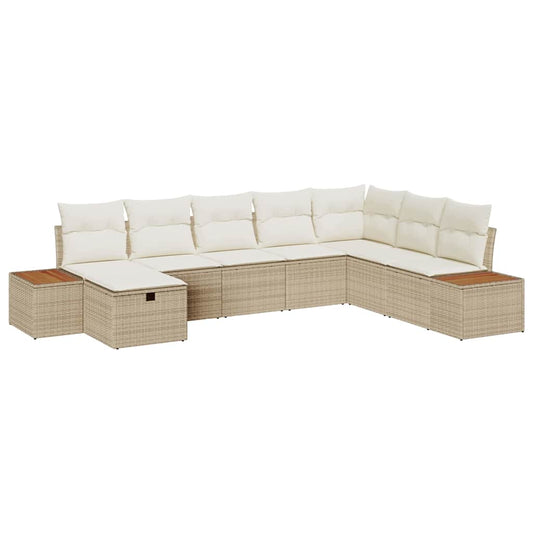 Conjunto de Sofá de Jardim 8 pcs Bege Rattan Sintético