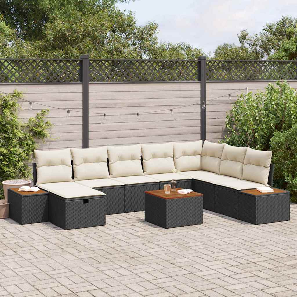 Conjunto de Sofá de Jardim 9 pcs Preto Rattan Sintético