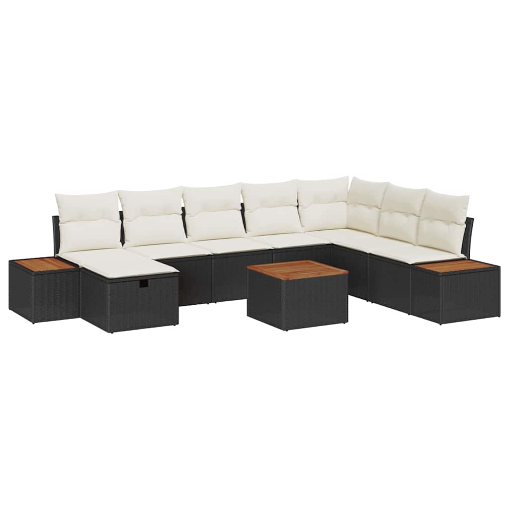 Conjunto de Sofá de Jardim 9 pcs Preto Rattan Sintético