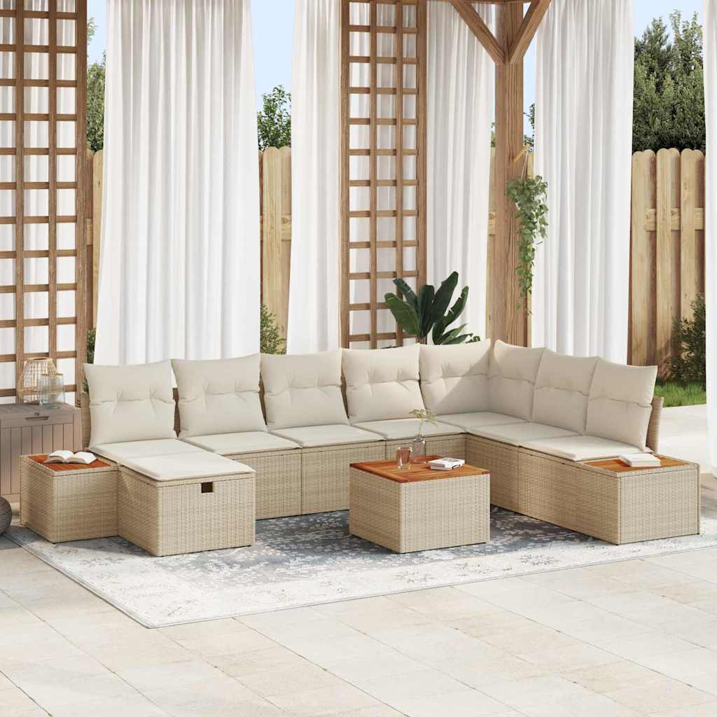 Conjunto de Sofá de Jardim 9 pcs Bege Rattan Sintético
