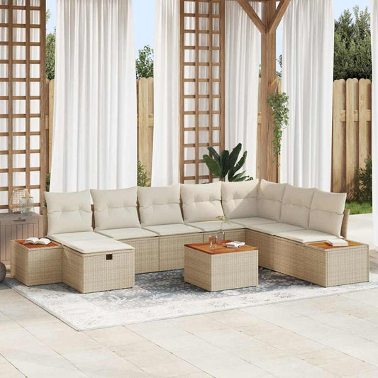 Conjunto de Sofá de Jardim 9 pcs Bege Rattan Sintético