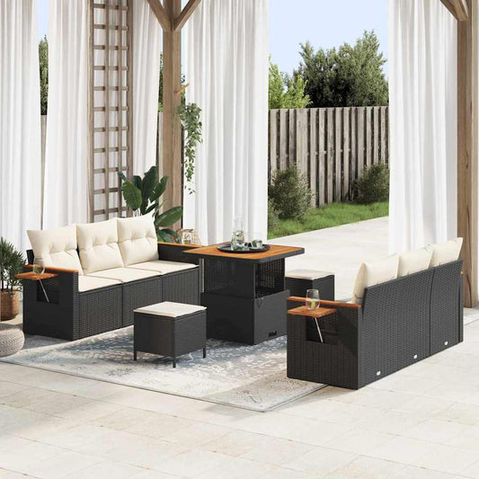 Conjunto de Sofá de Jardim 9 pcs Preto e creme 80 x 80 x 71 cm