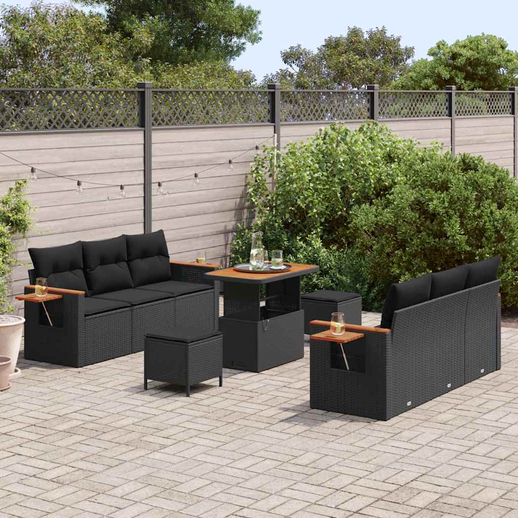 Conjunto de Sofá de Jardim Manual 9 pcs Preto 90 x 55 x 71 cm