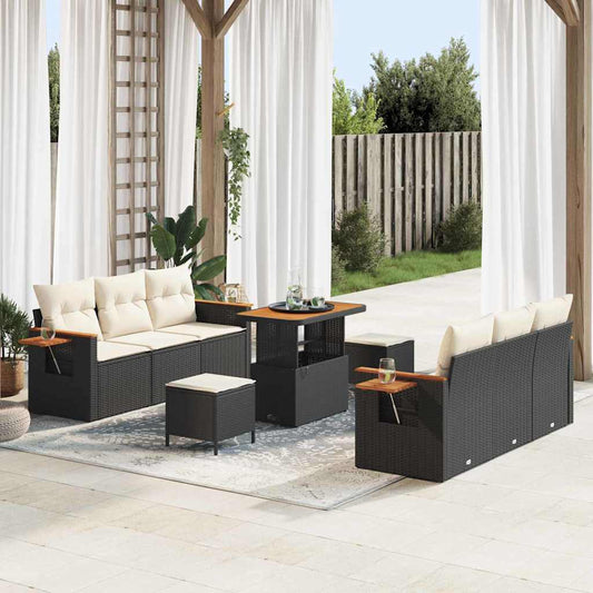 Conjunto de Sofá de Jardim 9 pcs Preto e creme 90 x 55 x 71 cm