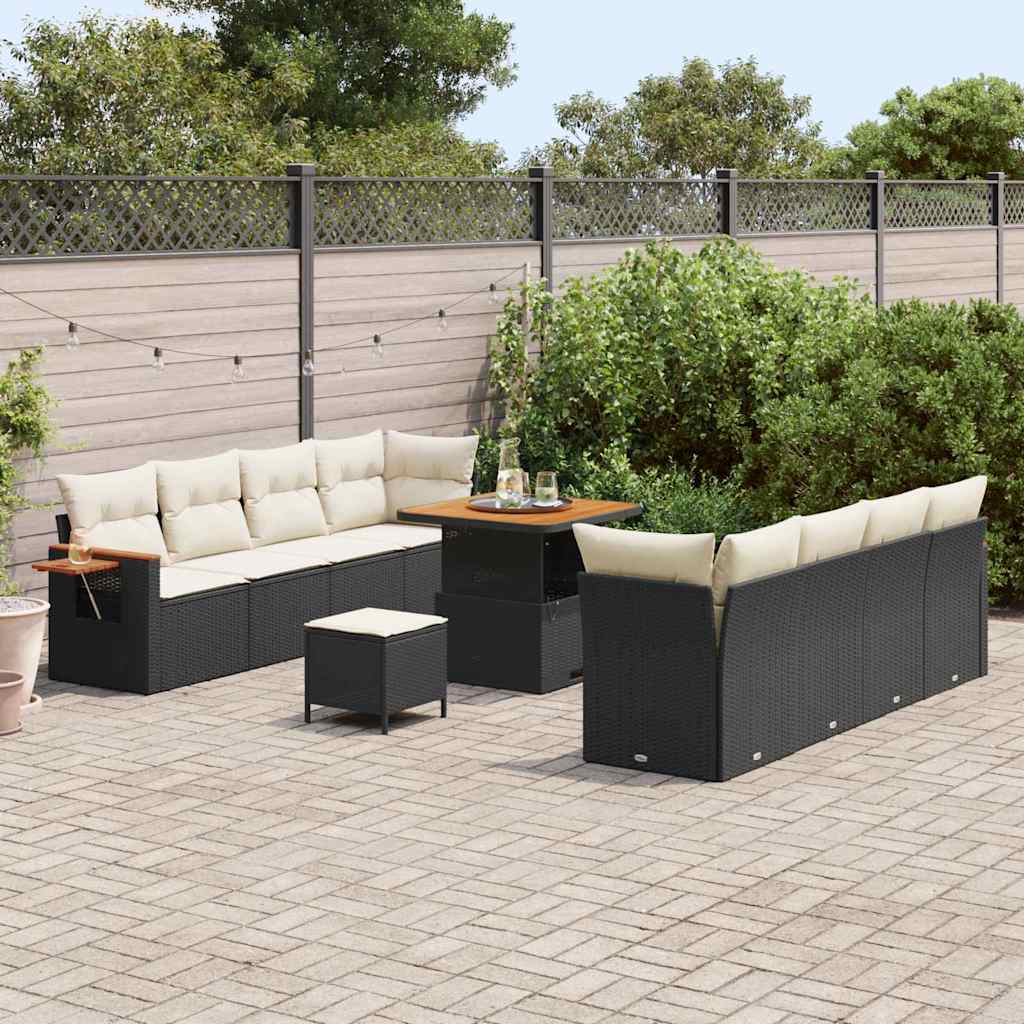 Conjunto de Sofá de Jardim 11 pcs Preto e creme 80 x 80 x 71 cm