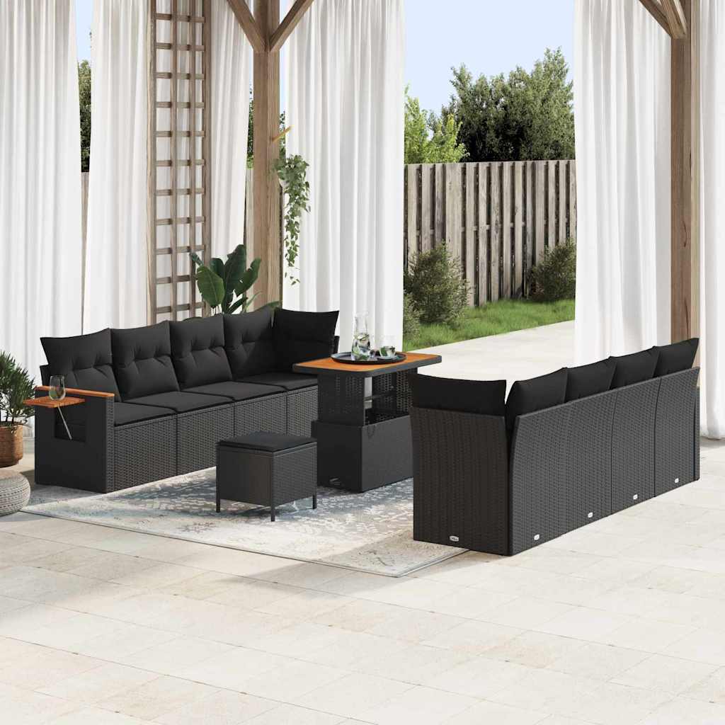 Conjunto de Sofá de Jardim Manual 11 pcs Preto 90 x 55 x 71 cm