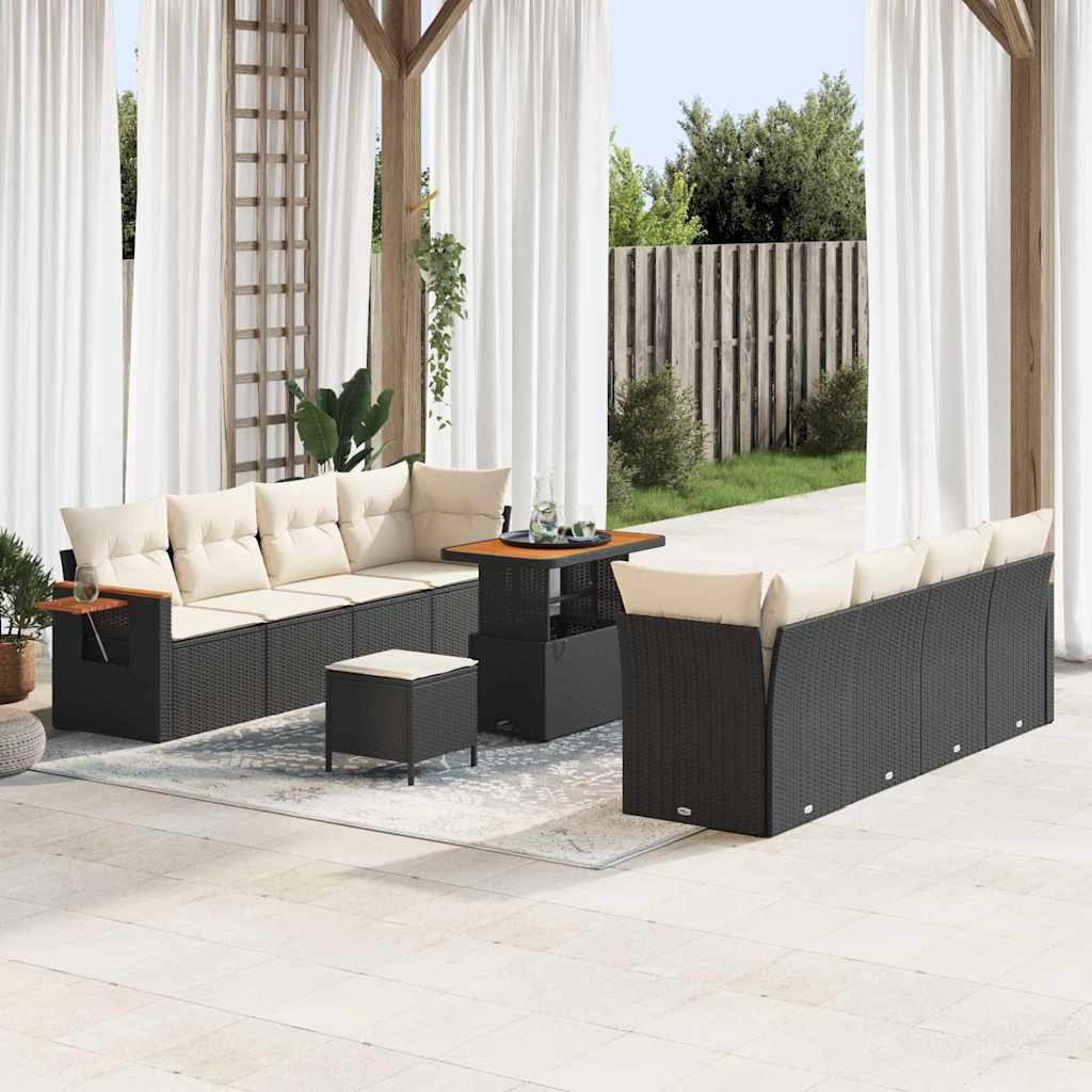 Conjunto de Sofá de Jardim 11 pcs Preto e creme 90 x 55 x 71 cm