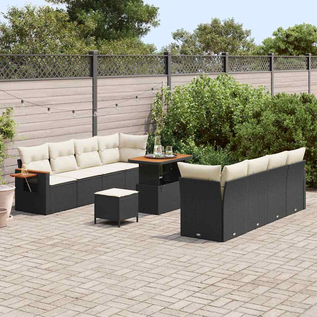 Conjunto de Sofá de Jardim 11 pcs Preto e creme 90 x 55 x 71 cm