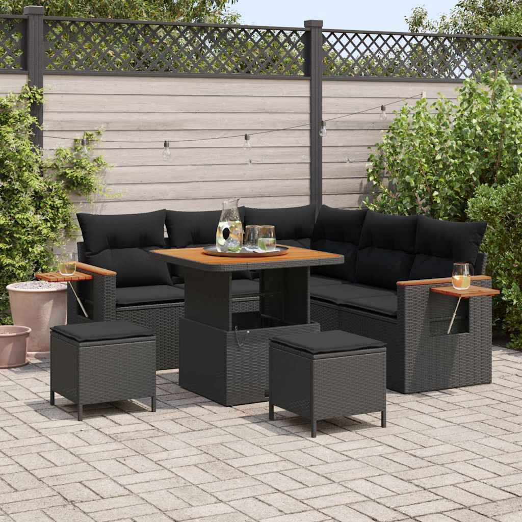 Conjunto de Sofá de Jardim com almofada 8 pcs Preto