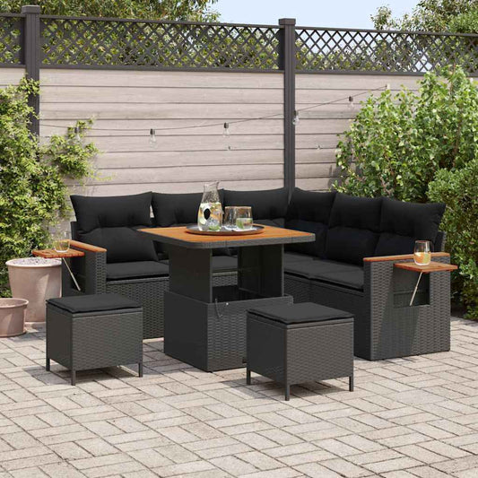 Conjunto de Sofá de Jardim com almofada 8 pcs Preto