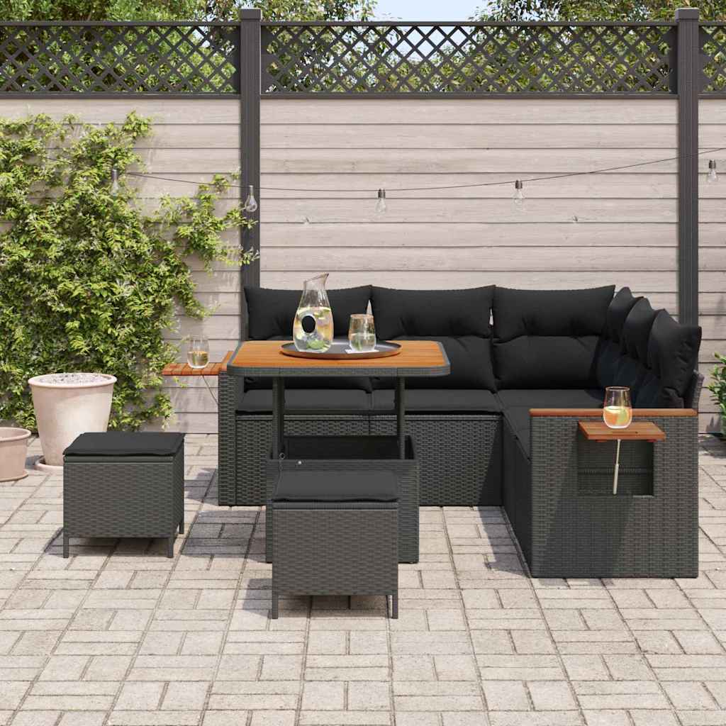 Conjunto de Sofá de Jardim com almofada 8 pcs Preto