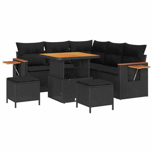 Conjunto de Sofá de Jardim com almofada 8 pcs Preto