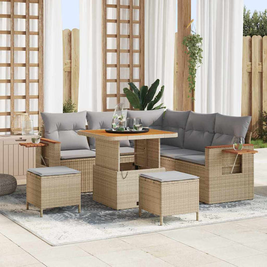 Conjunto de Sofá de Jardim 8 pcs bege e cinzento claro