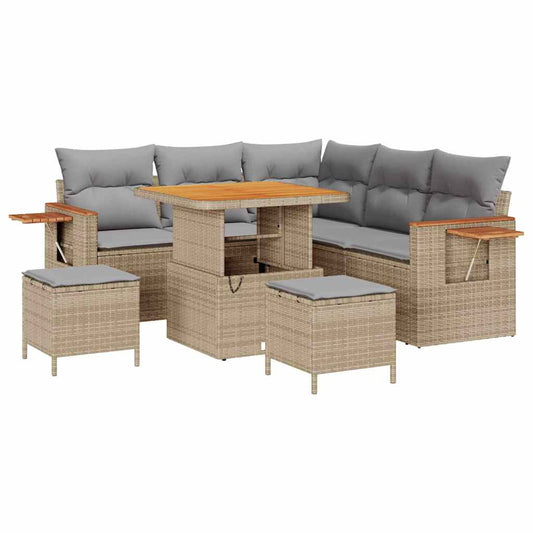 Conjunto de Sofá de Jardim 8 pcs bege e cinzento claro