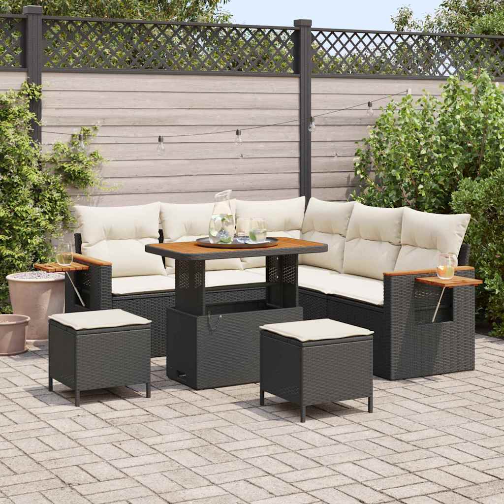 Conjunto de Sofá de Jardim 8 pcs Preto e creme 90 x 55 x 71 cm