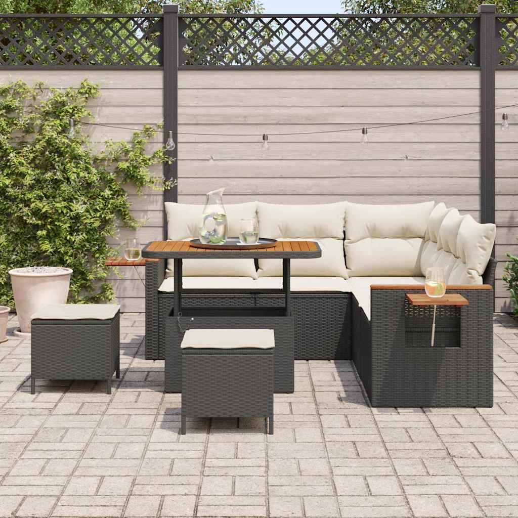 Conjunto de Sofá de Jardim 8 pcs Preto e creme 90 x 55 x 71 cm
