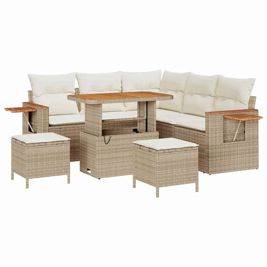 Conjunto de Sofá de Jardim com almofada 8 pcs bege e creme