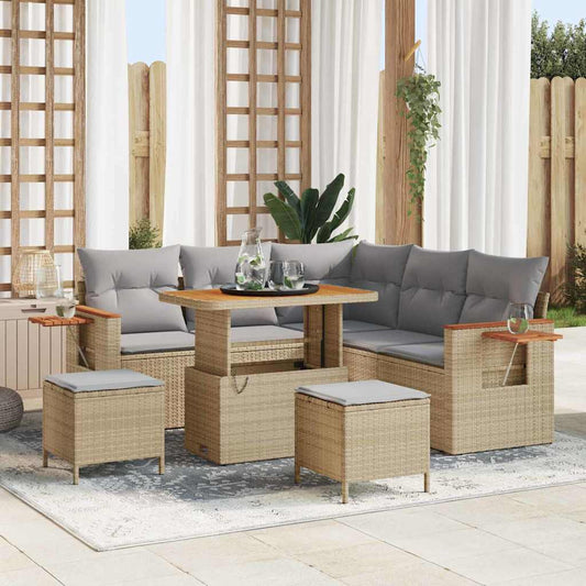 Conjunto de Sofá de Jardim Manual 8 pcs bege e cinzento claro